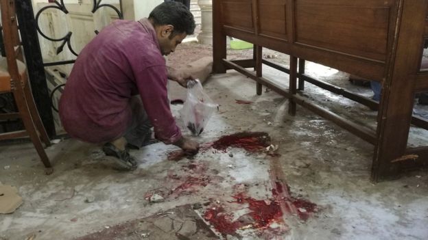 The interior of the church, where Christians had gathered, was also hit in the explosion
